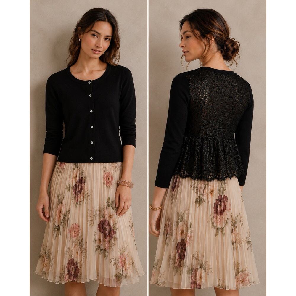 NWT Anthropologie Afterword Cardigan Sz L by Knitted & Knotted Black Whimsy